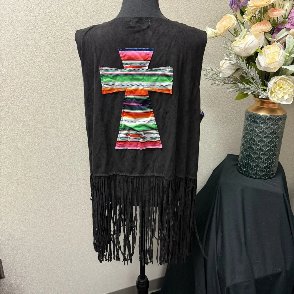 Southern Stitch Serape Fringe Vest 2XL-3XL Western Boho Festival Layer - Picture 3 of 8